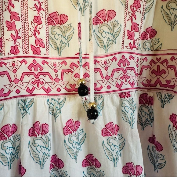 HAUTE HIPPIE COTTON FLORAL BOHO TIE FRONT MINI DRESS SIZE LARGE - Picture 7 of 12